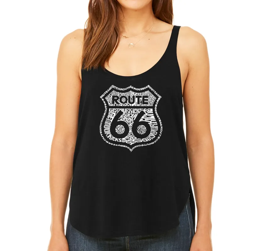 Get Your Kicks on Route 66 - Women's Word Art Flowy Tank sold by LA Pop Art