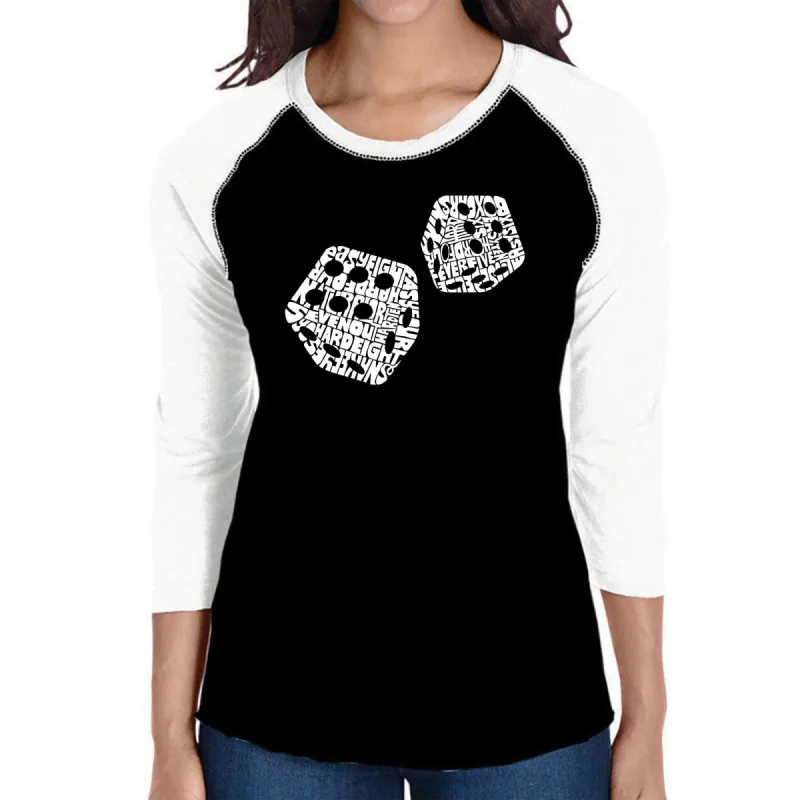 DIFFERENT ROLLS THROWN IN THE GAME OF CRAPS - Women's Raglan Baseball Word Art T-Shirt sold by LA Pop Art