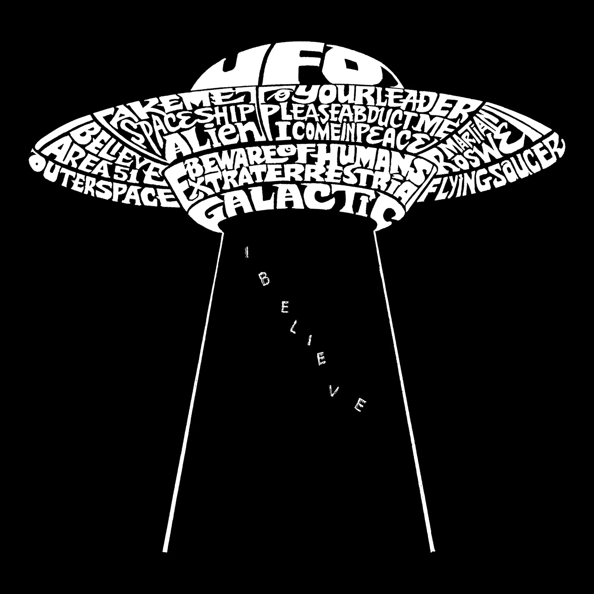 Flying Saucer UFO - Women's Raglan Baseball Word Art T-Shirt sold by LA Pop Art product image thumbnail 2