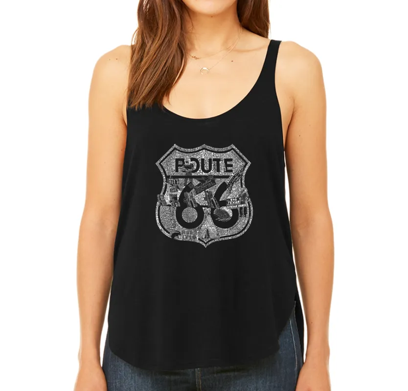 Stops Along Route 66 - Women's Word Art Flowy Tank sold by LA Pop Art