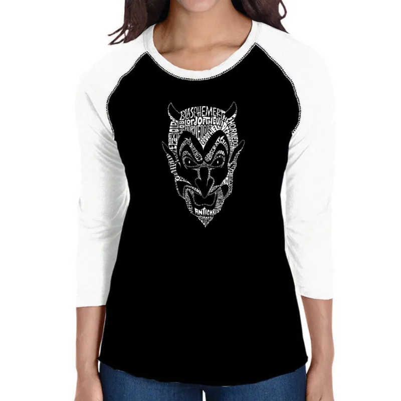 THE DEVIL'S NAMES - Women's Raglan Baseball Word Art T-Shirt sold by LA Pop Art