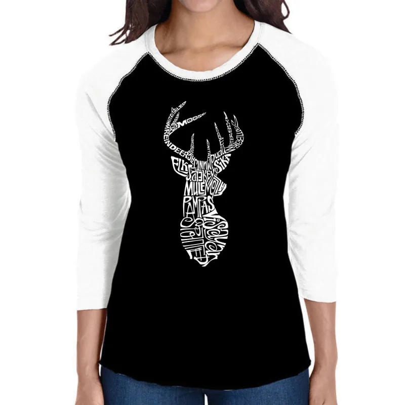 Types of Deer - Women's Raglan Baseball Word Art T-Shirt sold by LA Pop Art