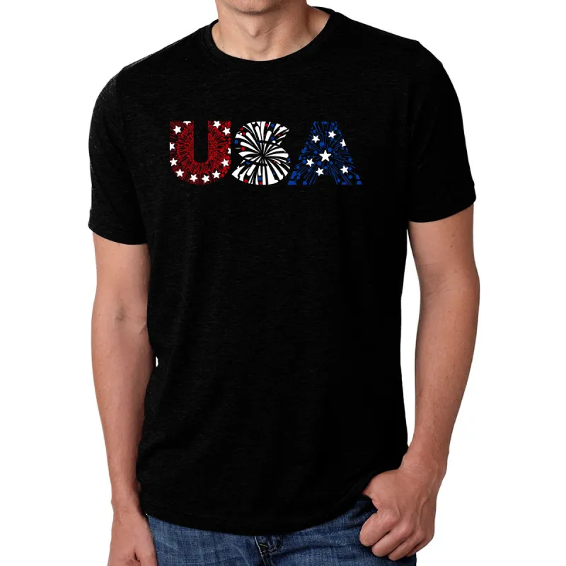 USA Fireworks - Men's Premium Blend Word Art T-Shirt sold by LA Pop Art