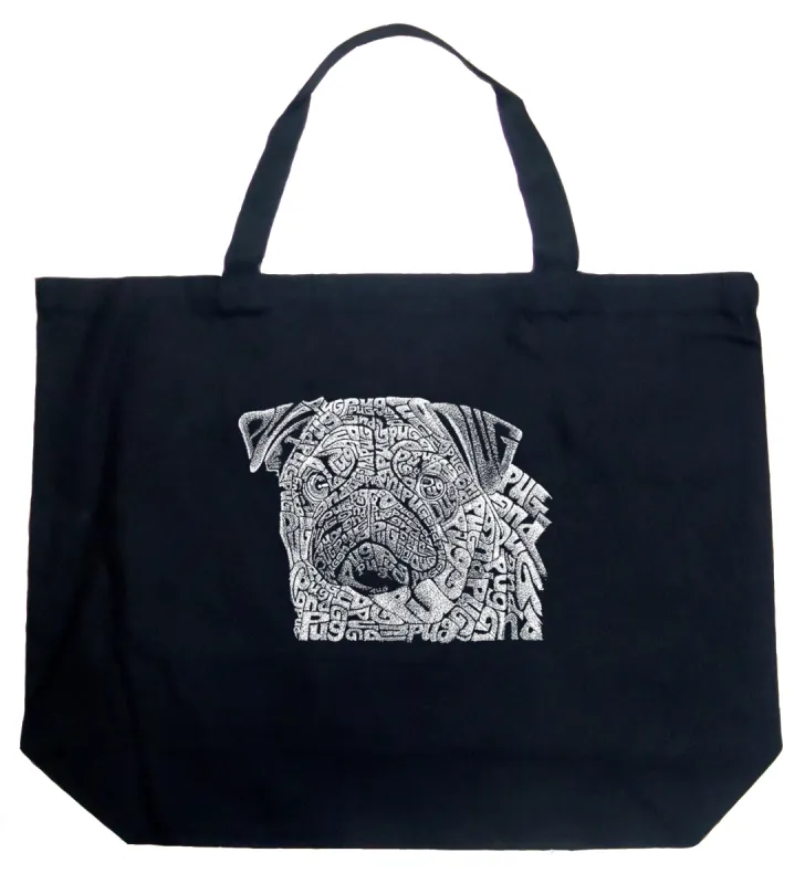 Pug Face - Large Word Art Tote Bag sold by LA Pop Art