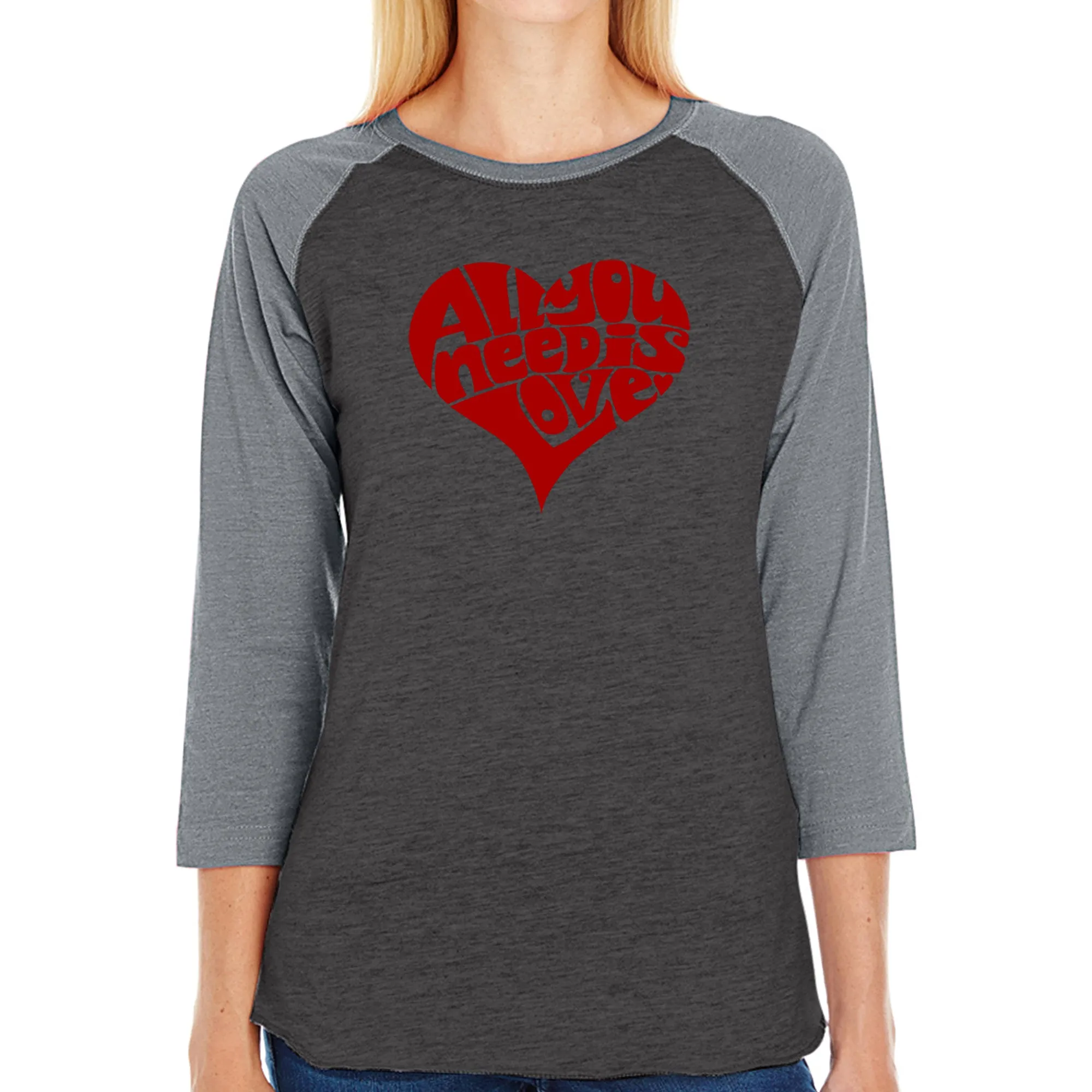 All You Need Is Love - Women's Raglan Baseball Word Art T-Shirt sold by LA Pop Art product image thumbnail 4