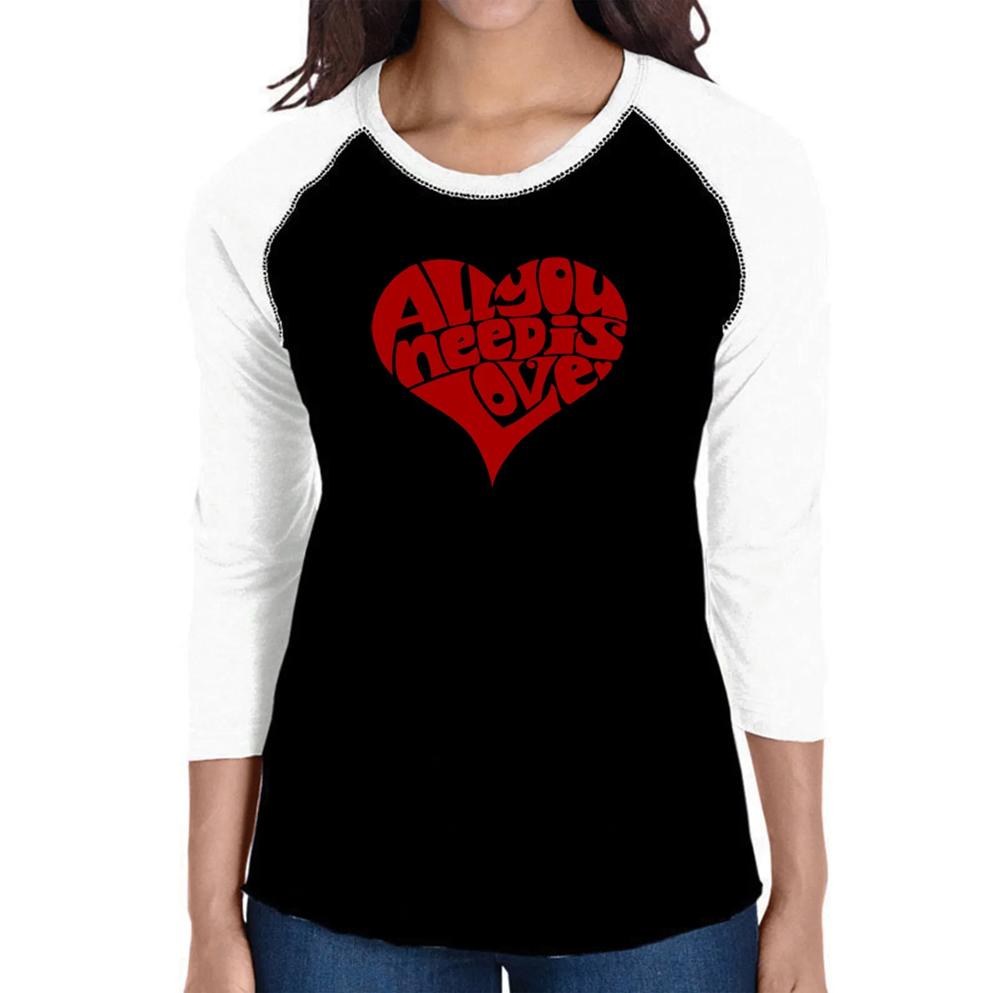 All You Need Is Love - Women's Raglan Baseball Word Art T-Shirt sold by LA Pop Art