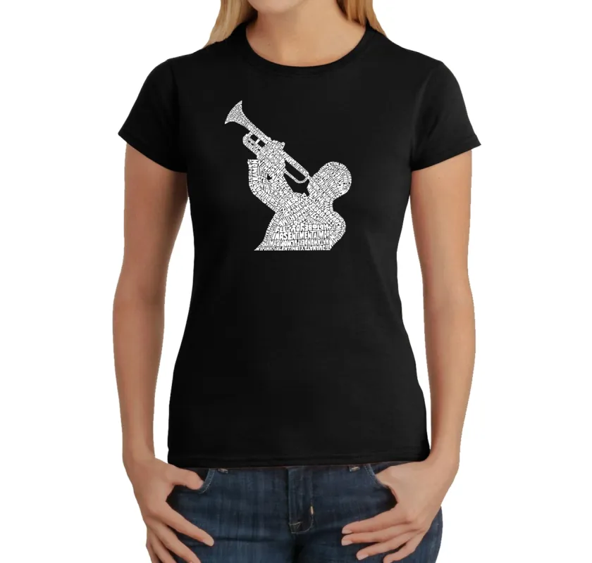 ALL TIME JAZZ SONGS - Women's Word Art T-Shirt sold by LA Pop Art