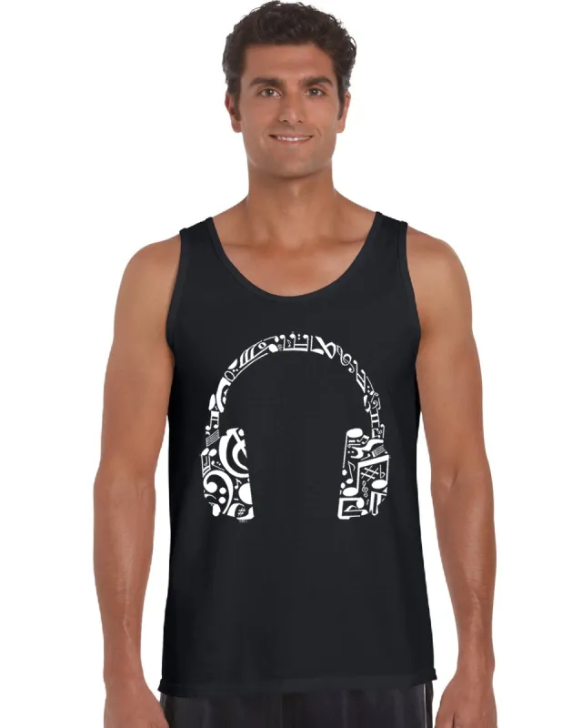 Music Note Headphones - Men's Word Art Tank Top sold by LA Pop Art