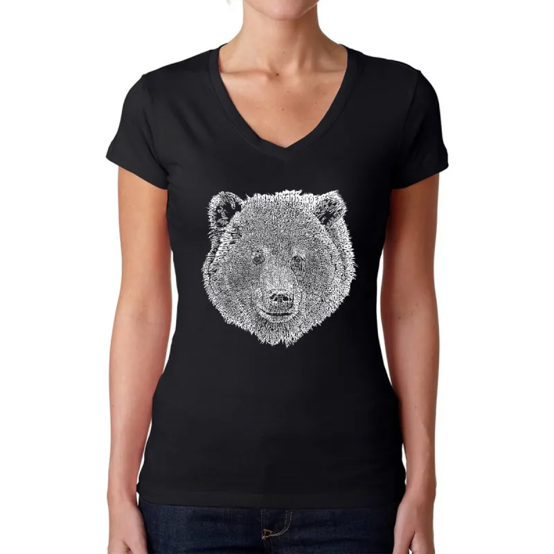 Bear Face  - Women's Word Art V-Neck T-Shirt sold by LA Pop Art