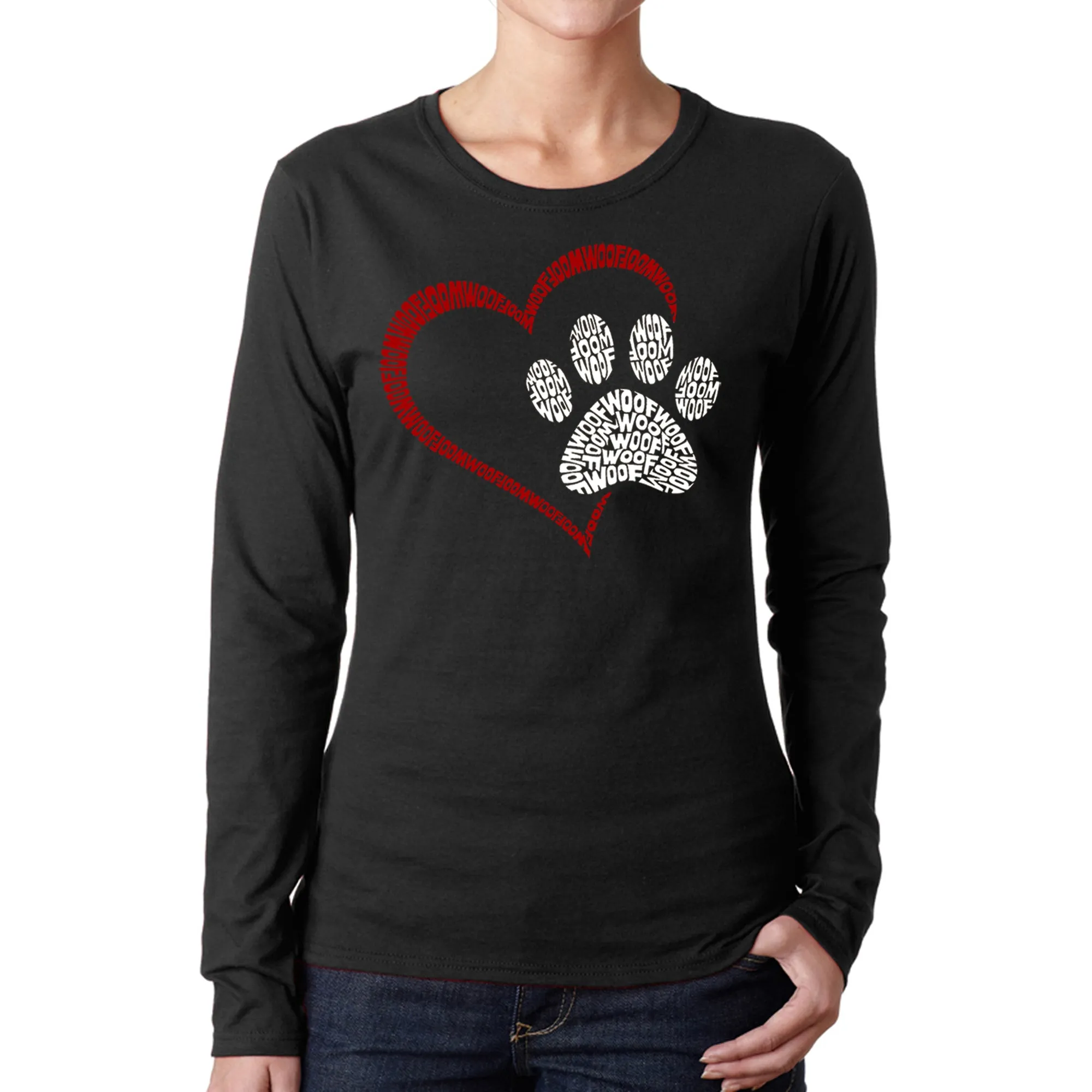 Paw Heart - Women's Word Art Long Sleeve T-Shirt sold by LA Pop Art