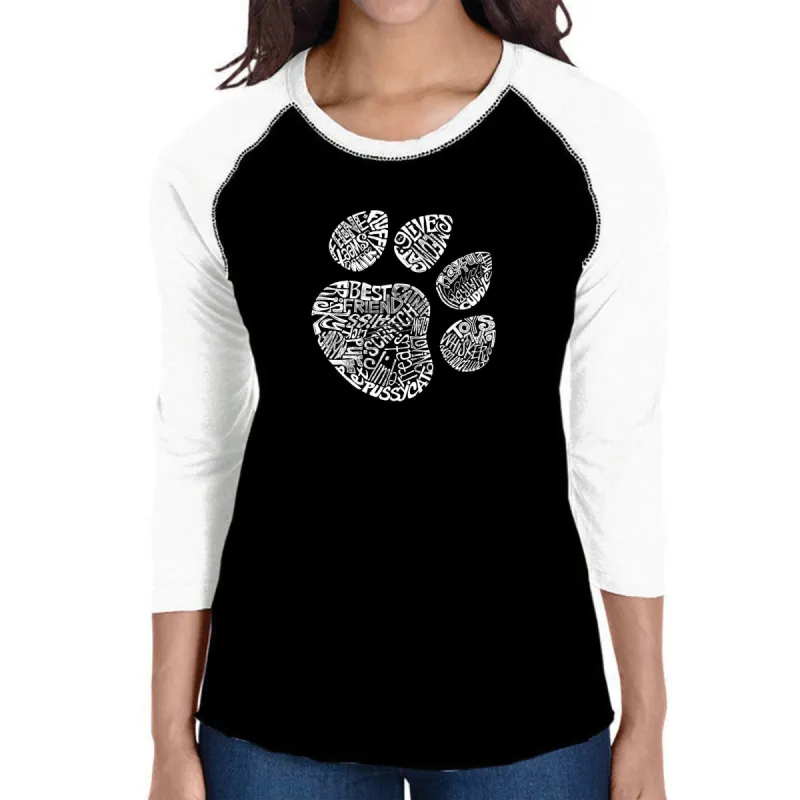 Cat Paw - Women's Raglan Baseball Word Art T-Shirt sold by LA Pop Art