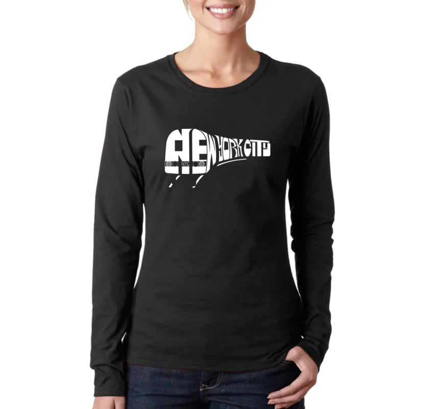 NY SUBWAY - Women's Word Art Long Sleeve T-Shirt sold by LA Pop Art