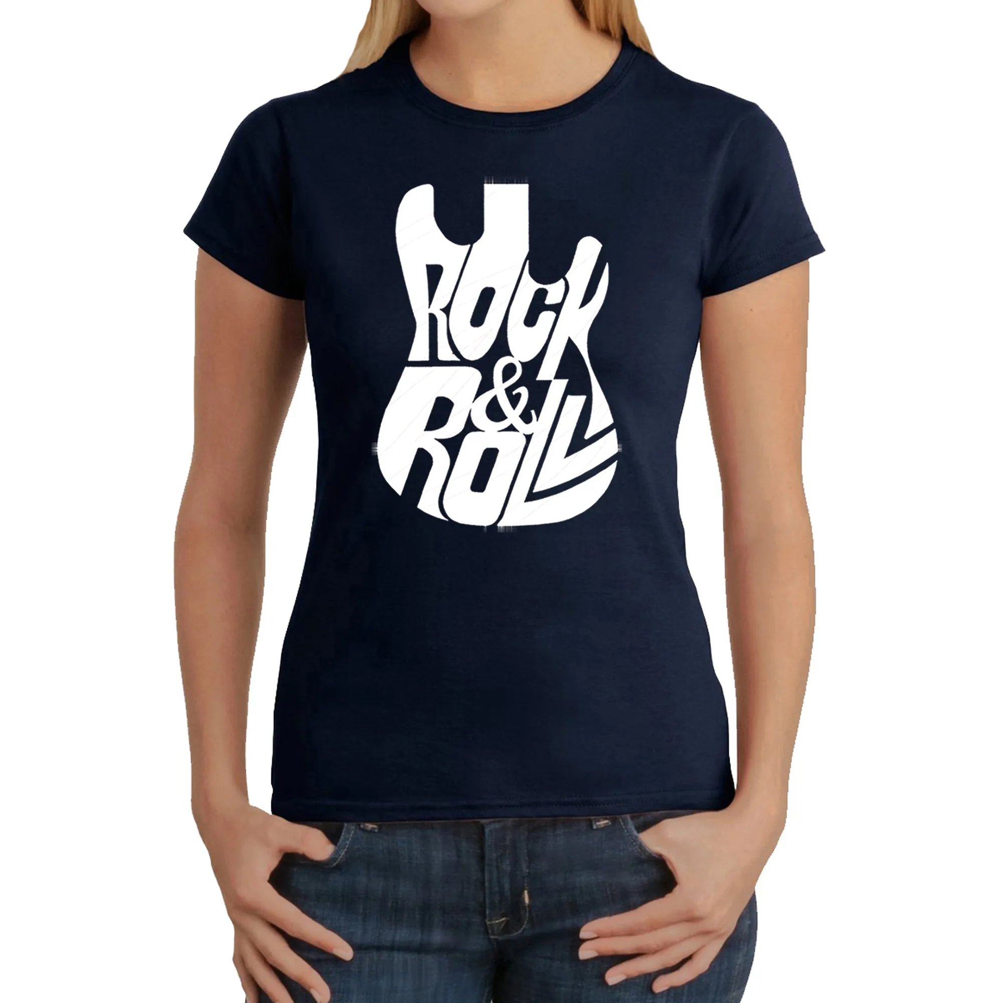 Rock And Roll Guitar - Women's Word Art T-Shirt sold by LA Pop Art product image thumbnail 3