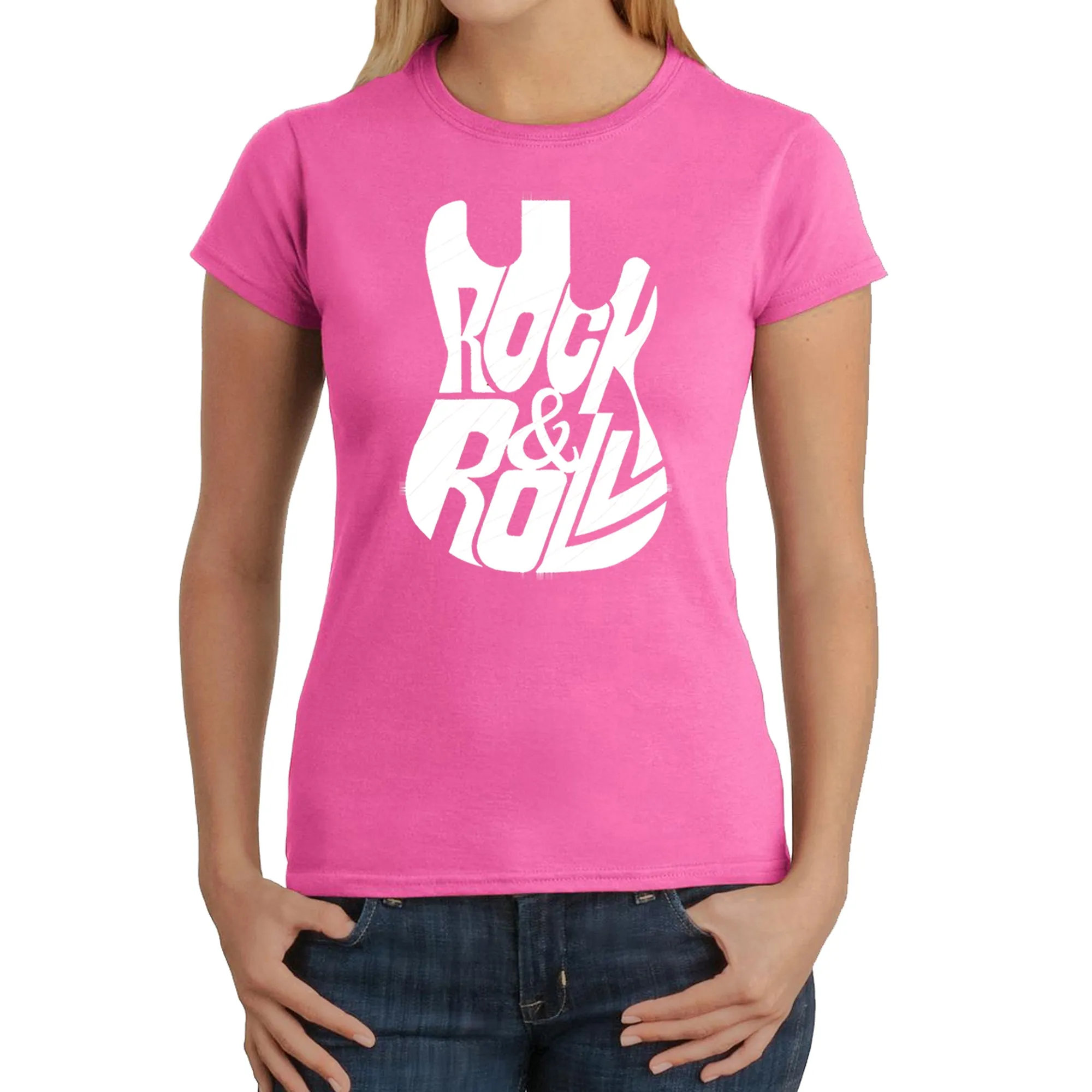 Rock And Roll Guitar - Women's Word Art T-Shirt sold by LA Pop Art product image thumbnail 4