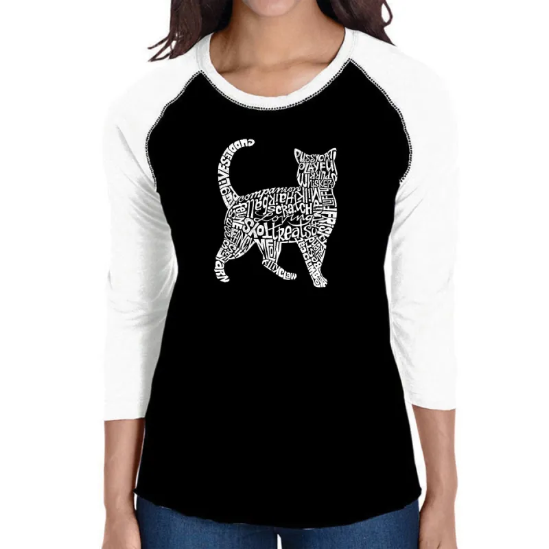 Cat - Women's Raglan Baseball Word Art T-Shirt sold by LA Pop Art