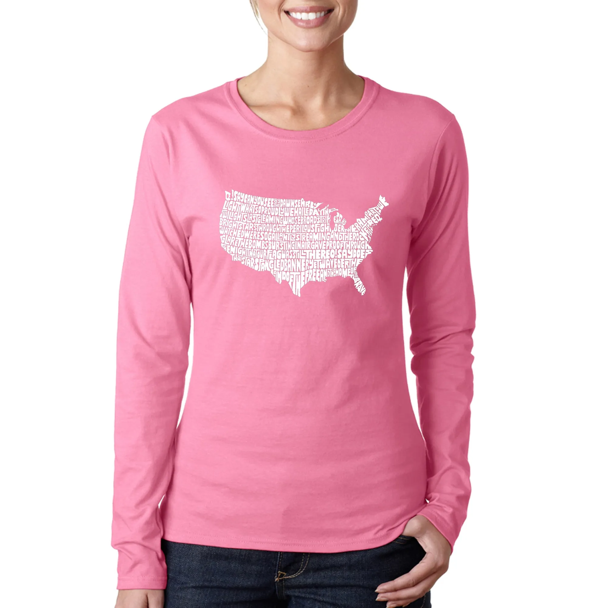 THE STAR SPANGLED BANNER - Women's Word Art Long Sleeve T-Shirt sold by LA Pop Art product image thumbnail 3