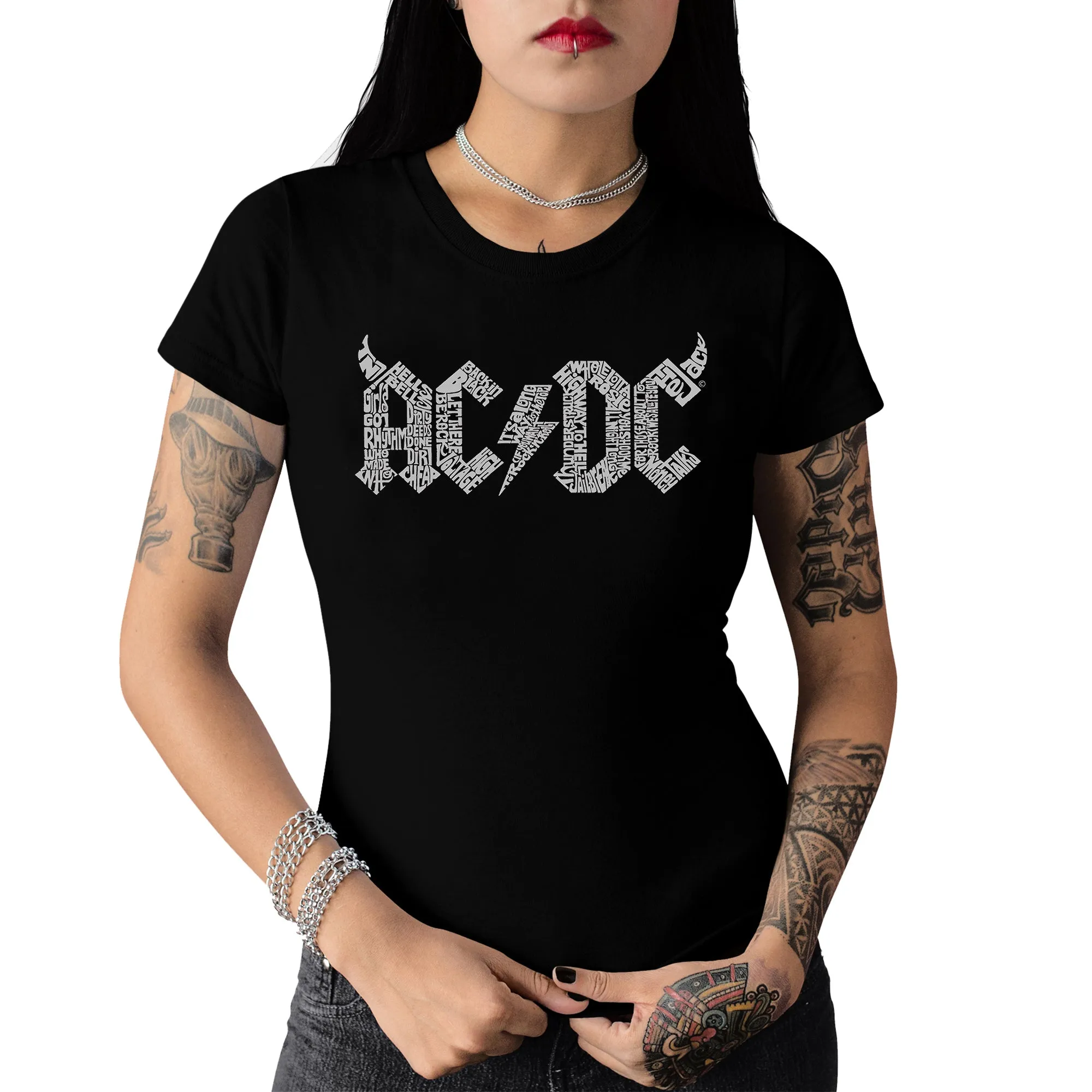 AC/DC Classic Horns Logo - Women's Word Art T-Shirt sold by LA Pop Art