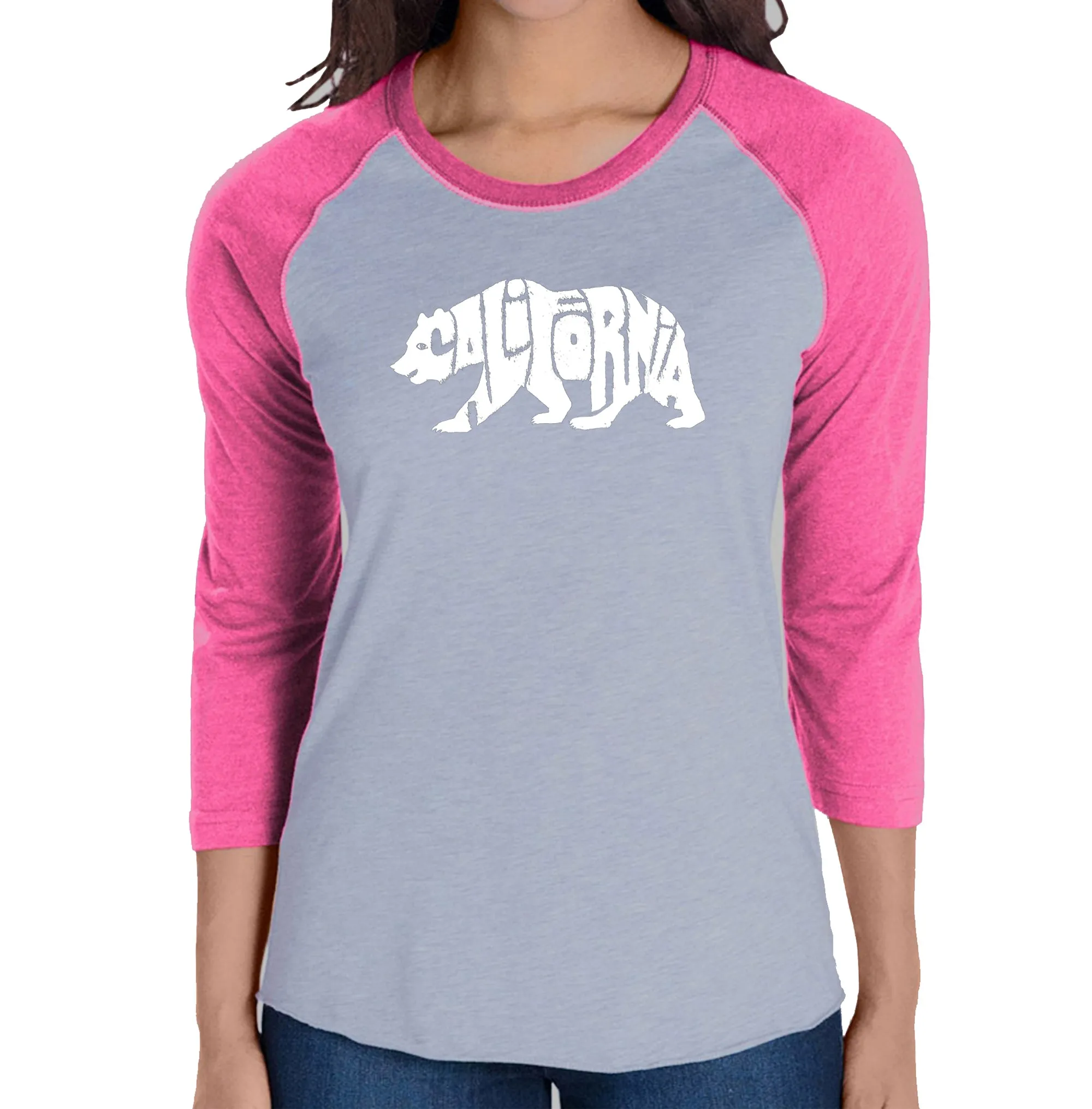 California Bear - Women's Raglan Baseball Word Art T-Shirt sold by LA Pop Art product image thumbnail 4