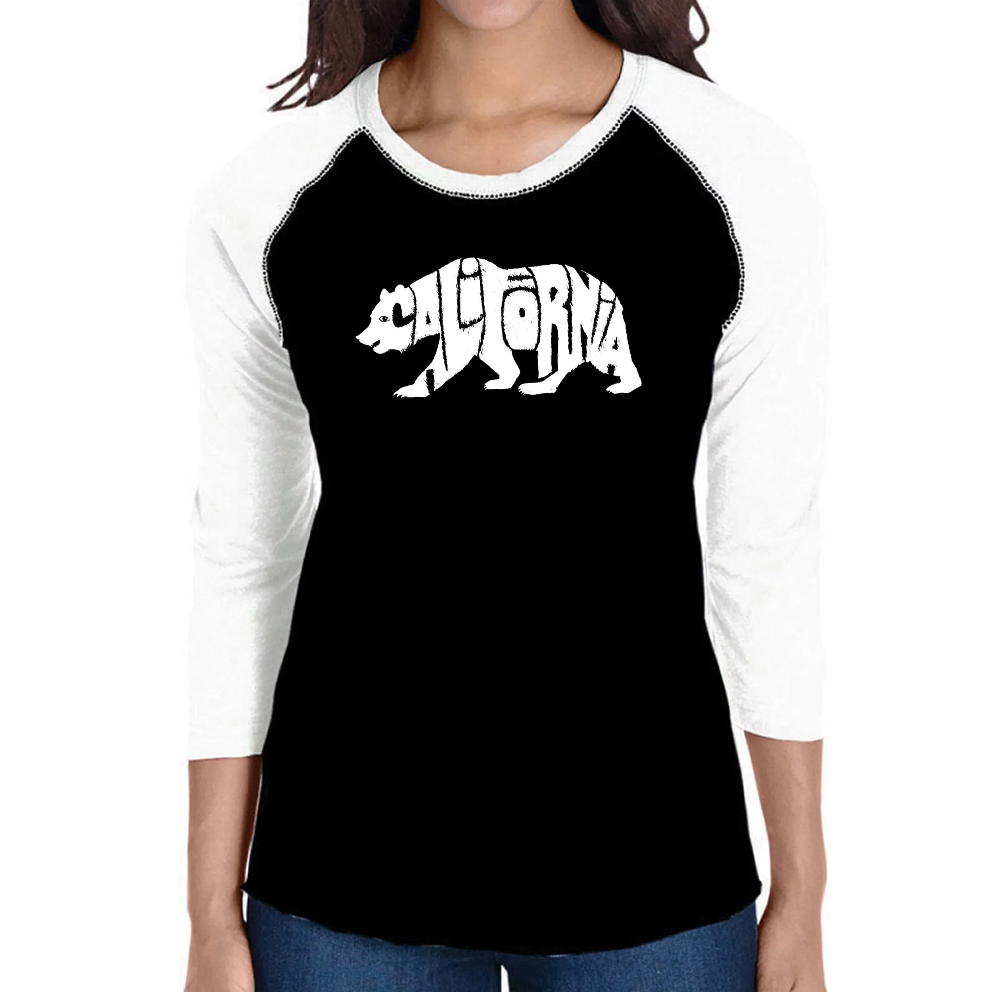 California Bear - Women's Raglan Baseball Word Art T-Shirt sold by LA Pop Art