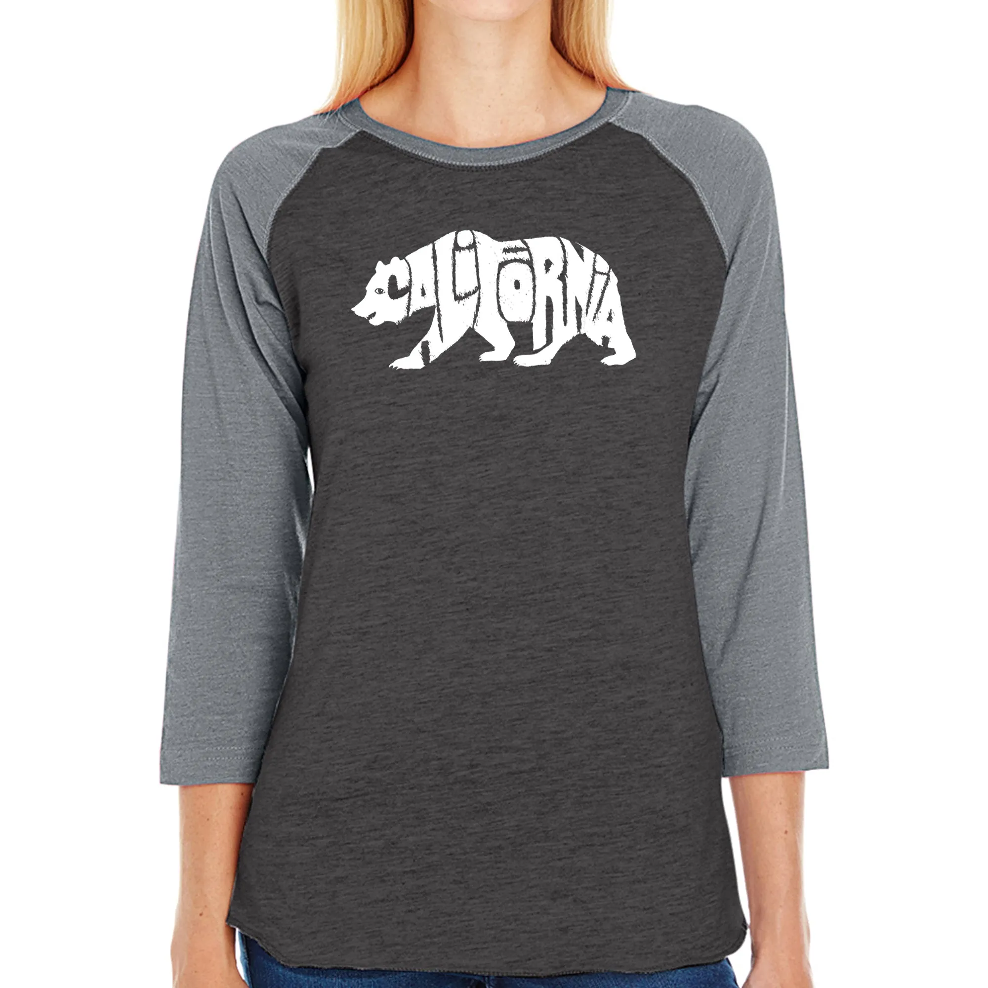 California Bear - Women's Raglan Baseball Word Art T-Shirt sold by LA Pop Art product image thumbnail 3