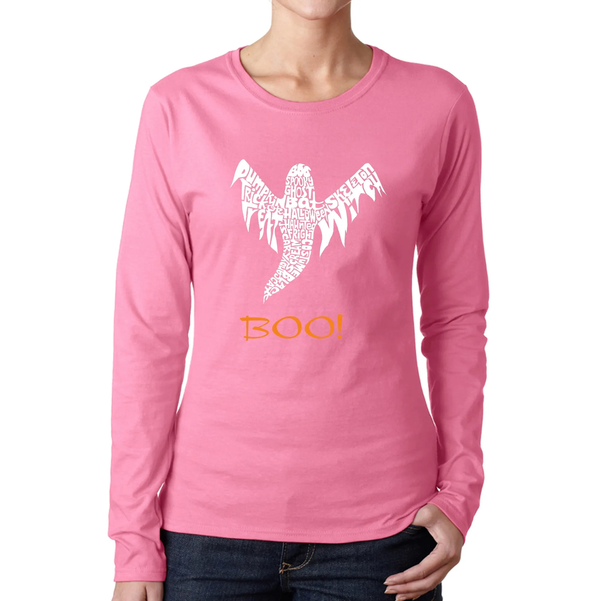 Halloween Ghost - Women's Word Art Long Sleeve T-Shirt sold by LA Pop Art product image thumbnail 3