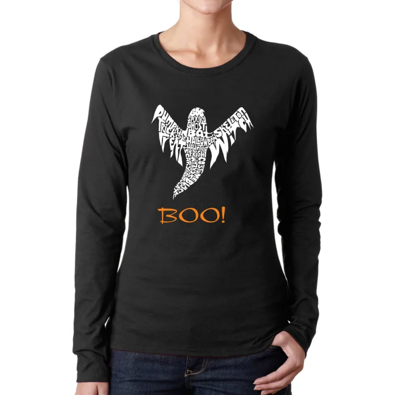 Halloween Ghost - Women's Word Art Long Sleeve T-Shirt sold by LA Pop Art