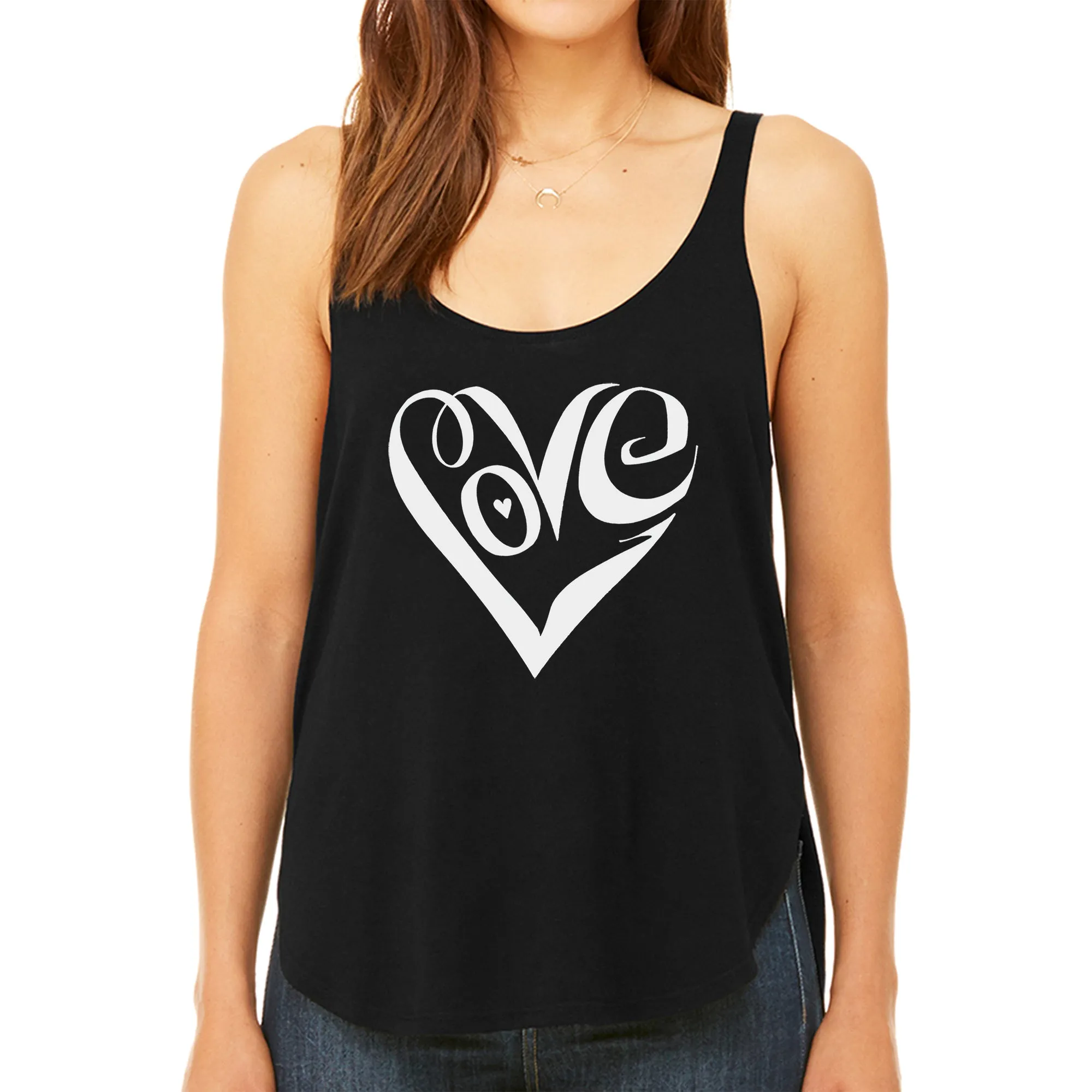 Script Love Heart - Women's Premium Word Art Flowy Tank Top sold by LA Pop Art
