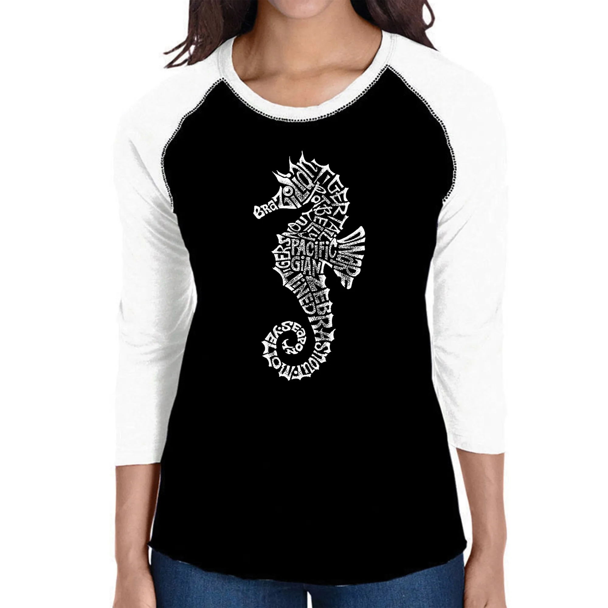 Types of Seahorse - Women's Raglan Baseball Word Art T-Shirt sold by LA Pop Art