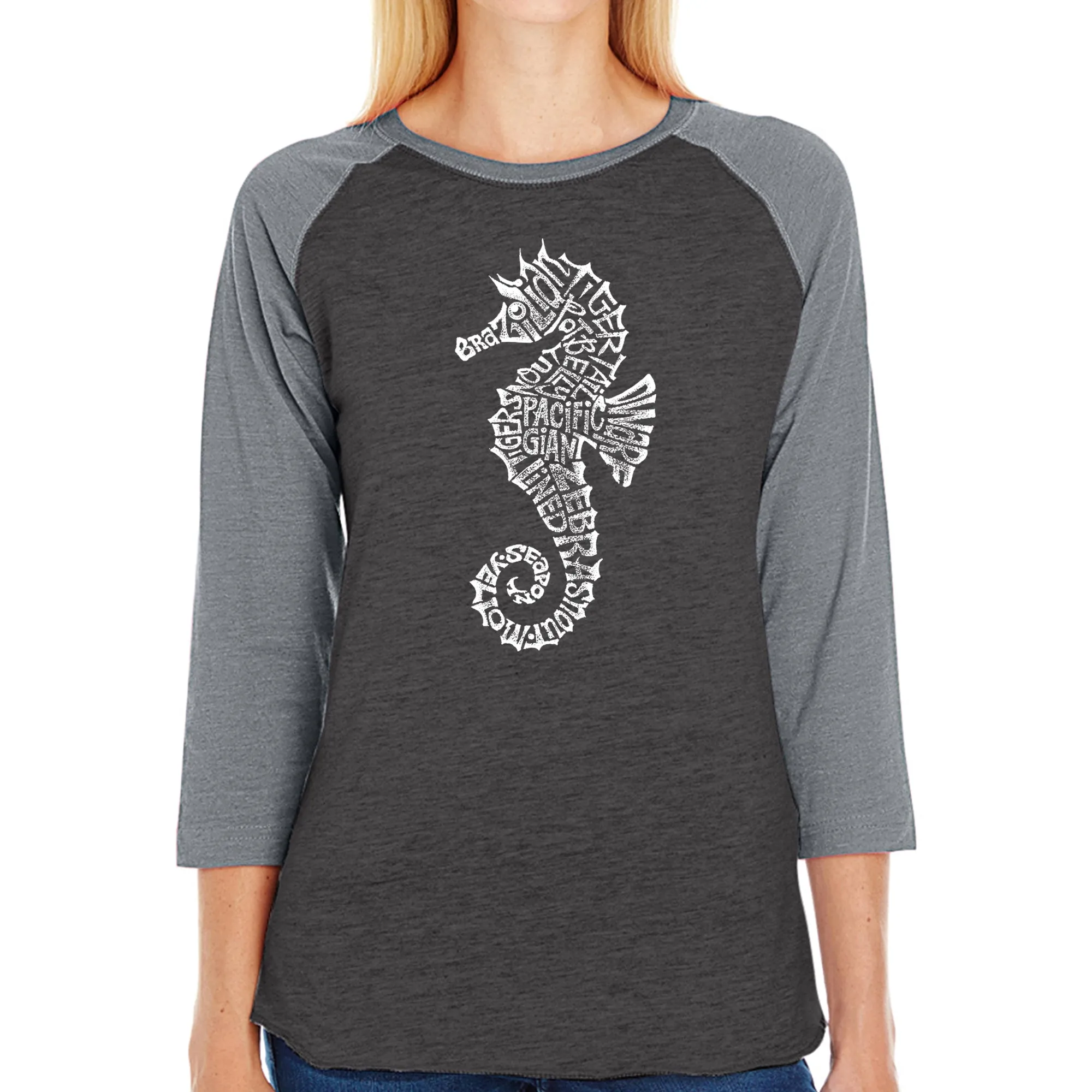 Types of Seahorse - Women's Raglan Baseball Word Art T-Shirt sold by LA Pop Art product image thumbnail 3