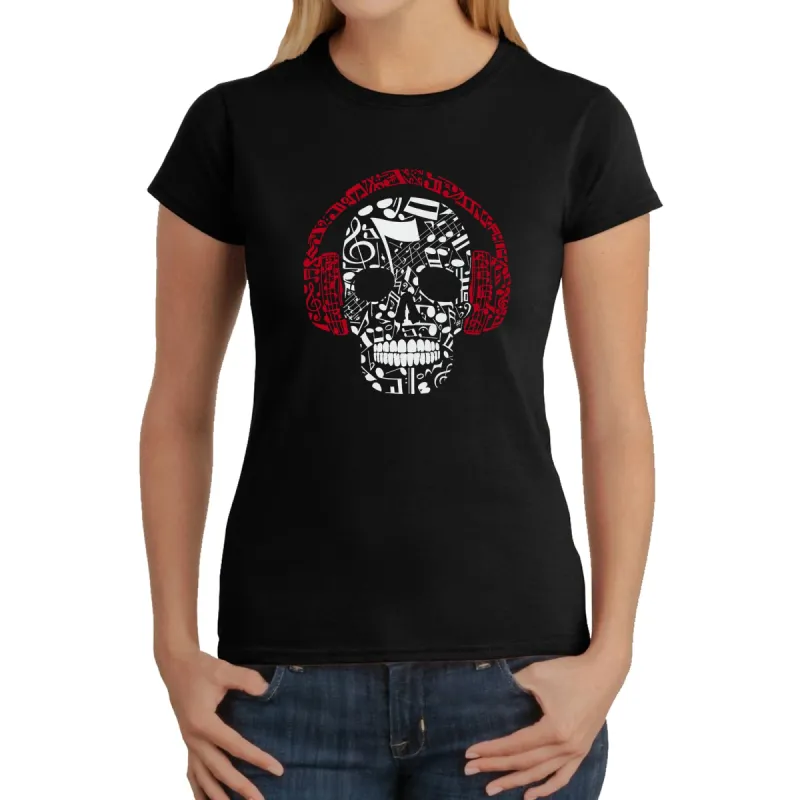 Music Notes Skull  - Women's Word Art T-Shirt sold by LA Pop Art