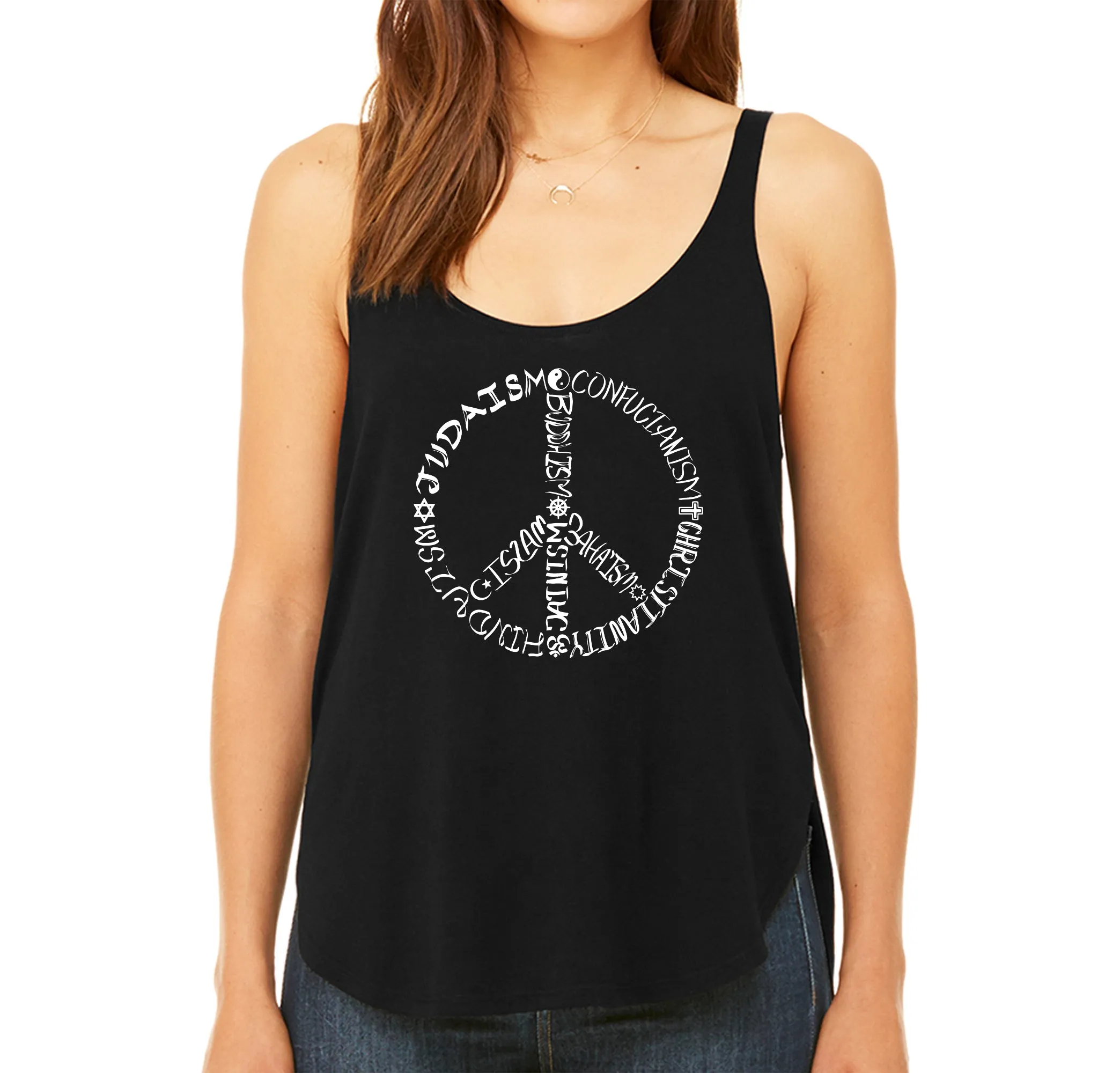 Different Faiths peace sign - Women's Premium Word Art Flowy Tank Top sold by LA Pop Art