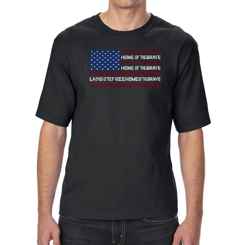Land of the Free American Flag  - Men's Tall and Long Word Art T-Shirt sold by LA Pop Art