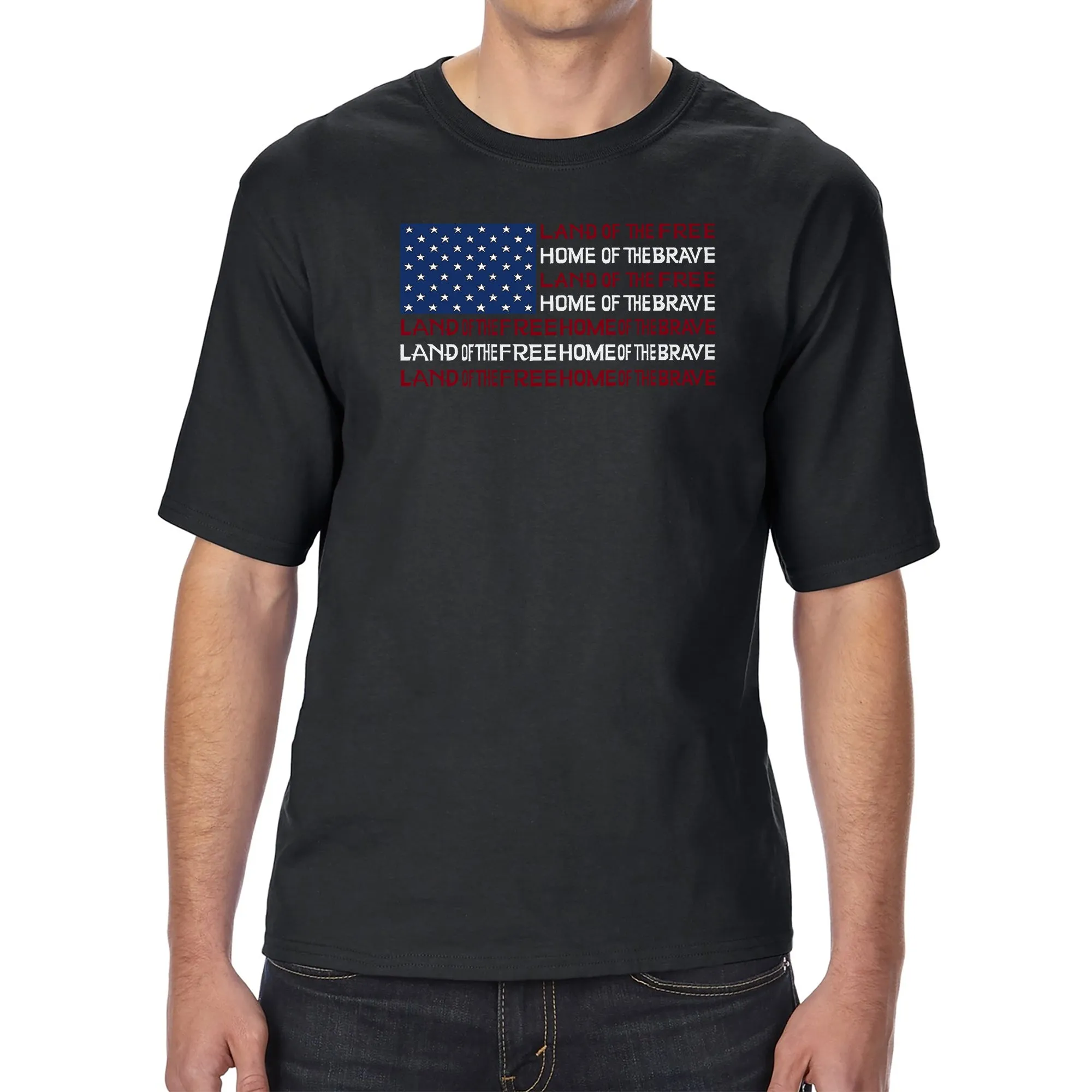 Land of the Free American Flag - Men's Tall and Long Word Art T-Shirt sold by LA Pop Art