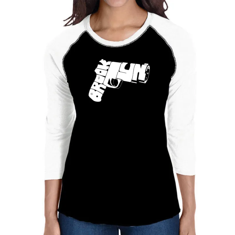 BROOKLYN GUN - Women's Raglan Baseball Word Art T-Shirt sold by LA Pop Art