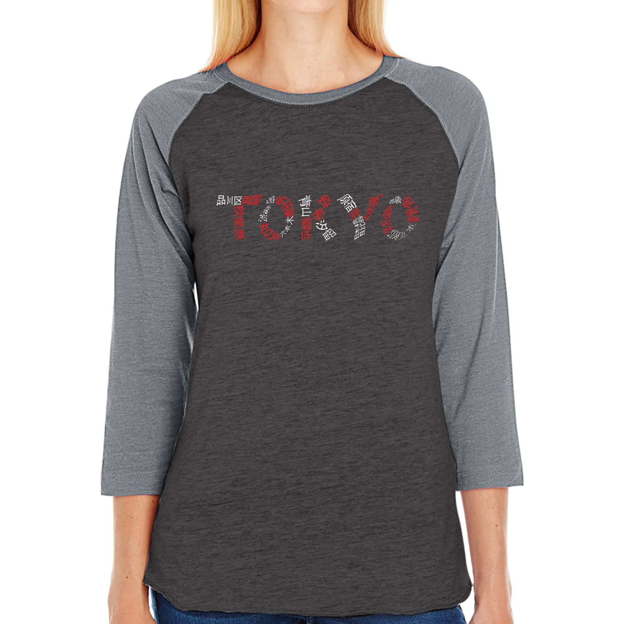 THE NEIGHBORHOODS OF TOKYO - Women's Raglan Baseball Word Art T-Shirt sold by LA Pop Art product image thumbnail 3
