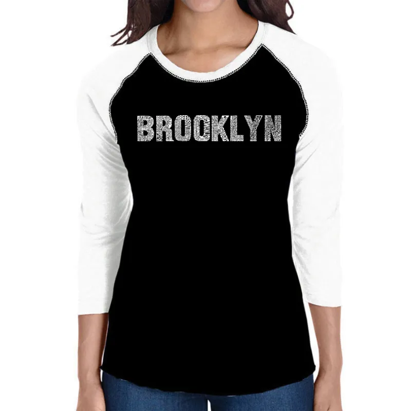 BROOKLYN NEIGHBORHOODS - Women's Raglan Baseball Word Art T-Shirt sold by LA Pop Art