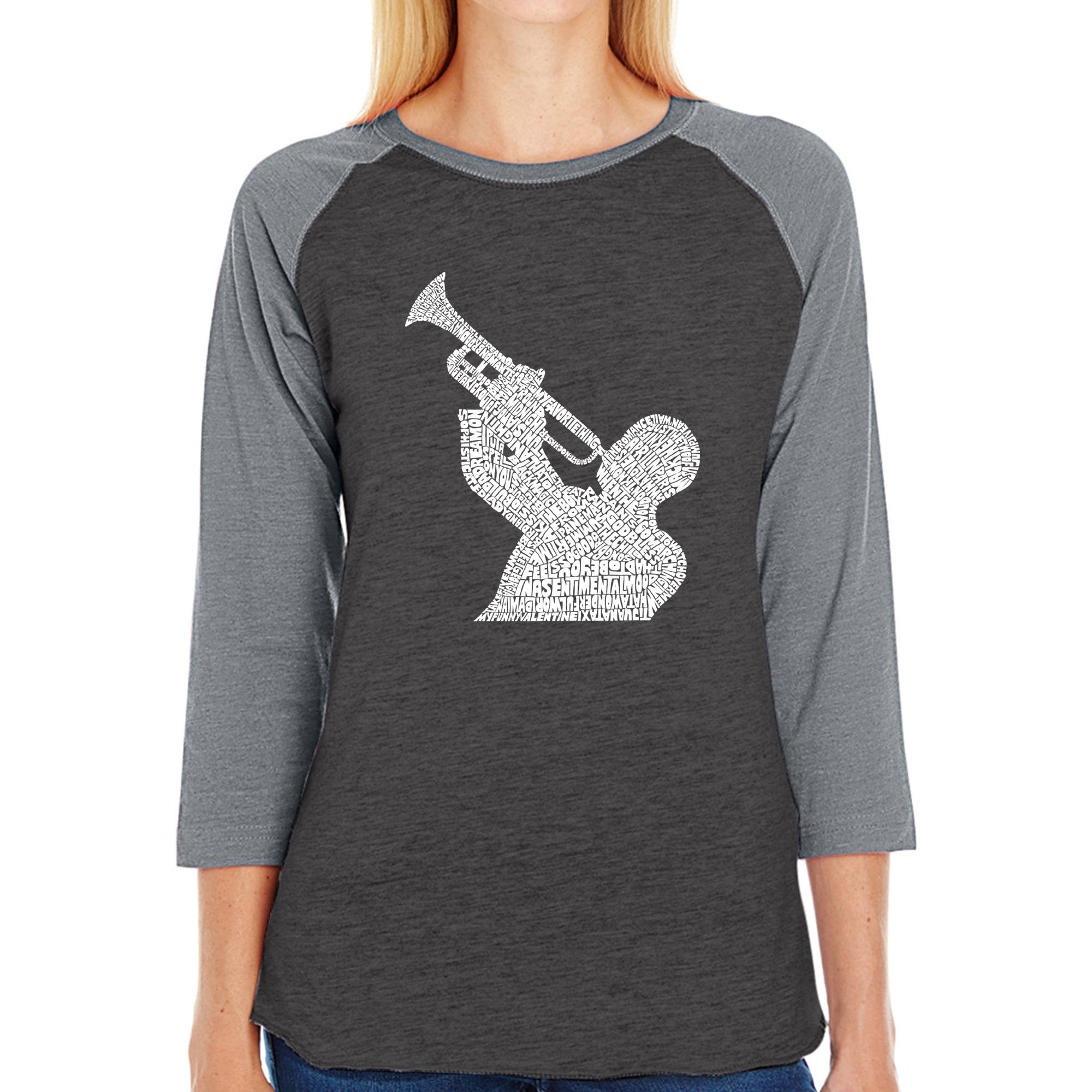 ALL TIME JAZZ SONGS - Women's Raglan Baseball Word Art T-Shirt sold by LA Pop Art product image thumbnail 3