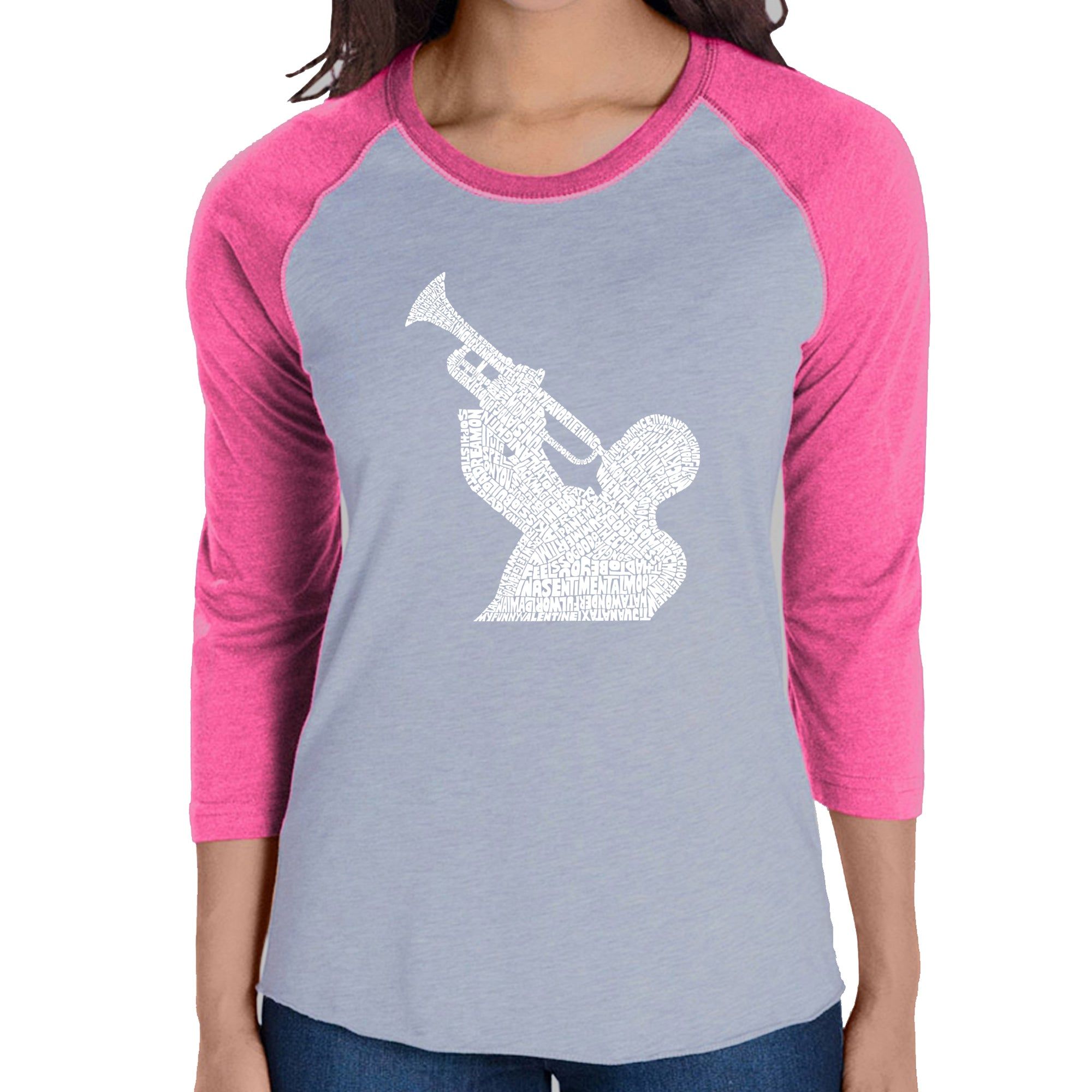 ALL TIME JAZZ SONGS - Women's Raglan Baseball Word Art T-Shirt sold by LA Pop Art product image thumbnail 4