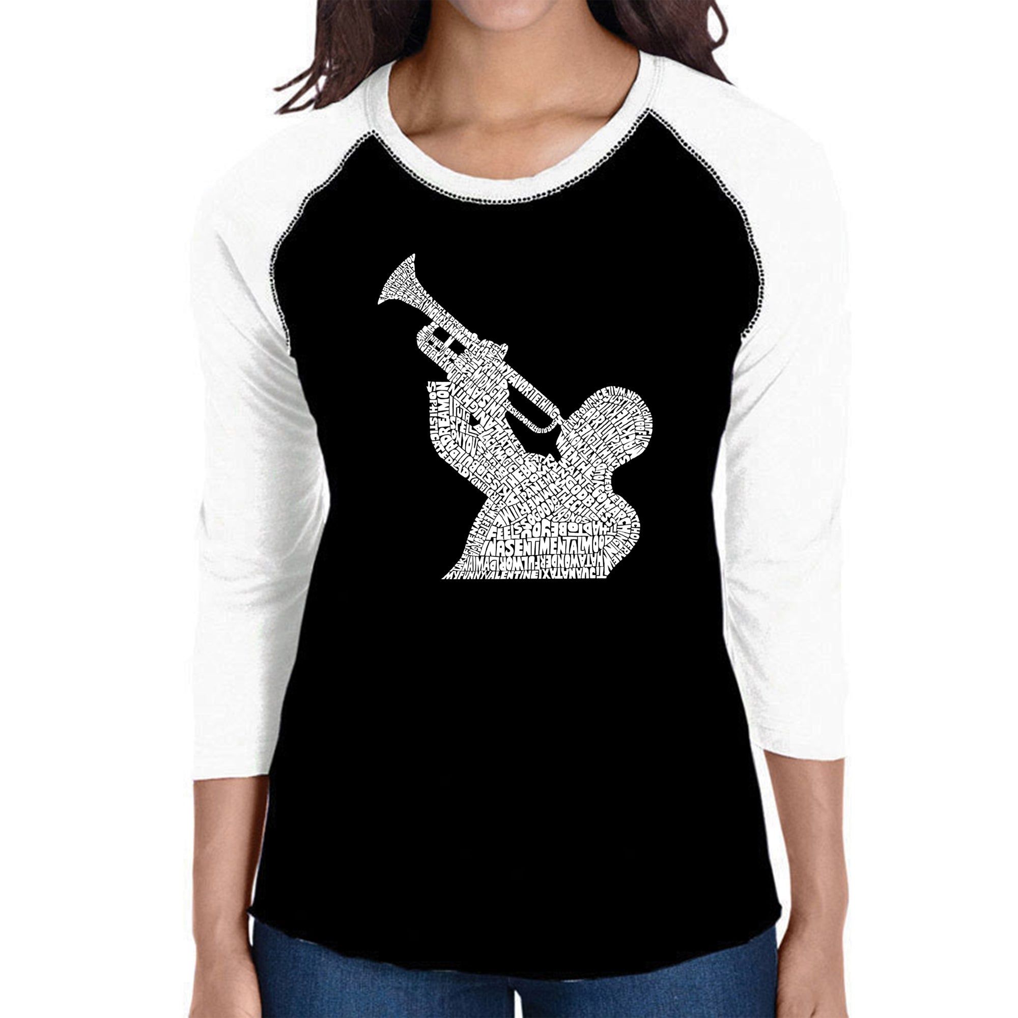 ALL TIME JAZZ SONGS - Women's Raglan Baseball Word Art T-Shirt sold by LA Pop Art