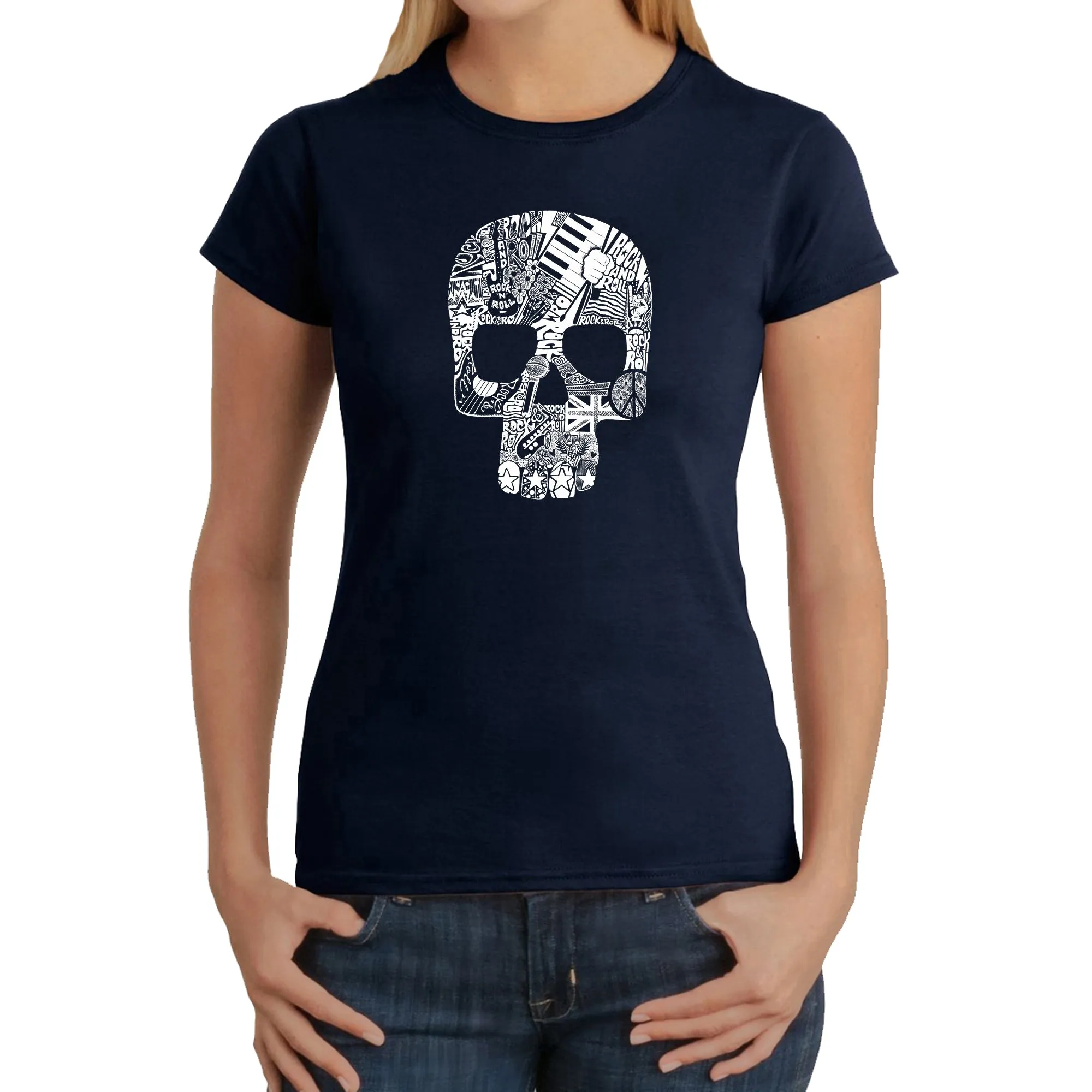 Rock n Roll Skull - Women's Word Art T-Shirt sold by LA Pop Art product image thumbnail 3