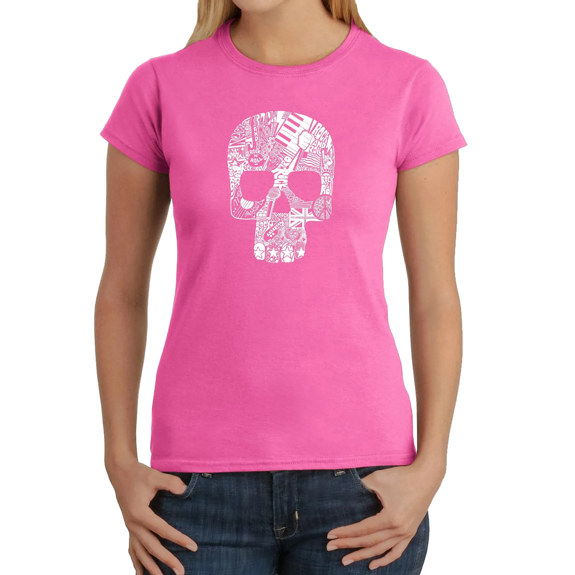 Rock n Roll Skull - Women's Word Art T-Shirt sold by LA Pop Art product image thumbnail 4