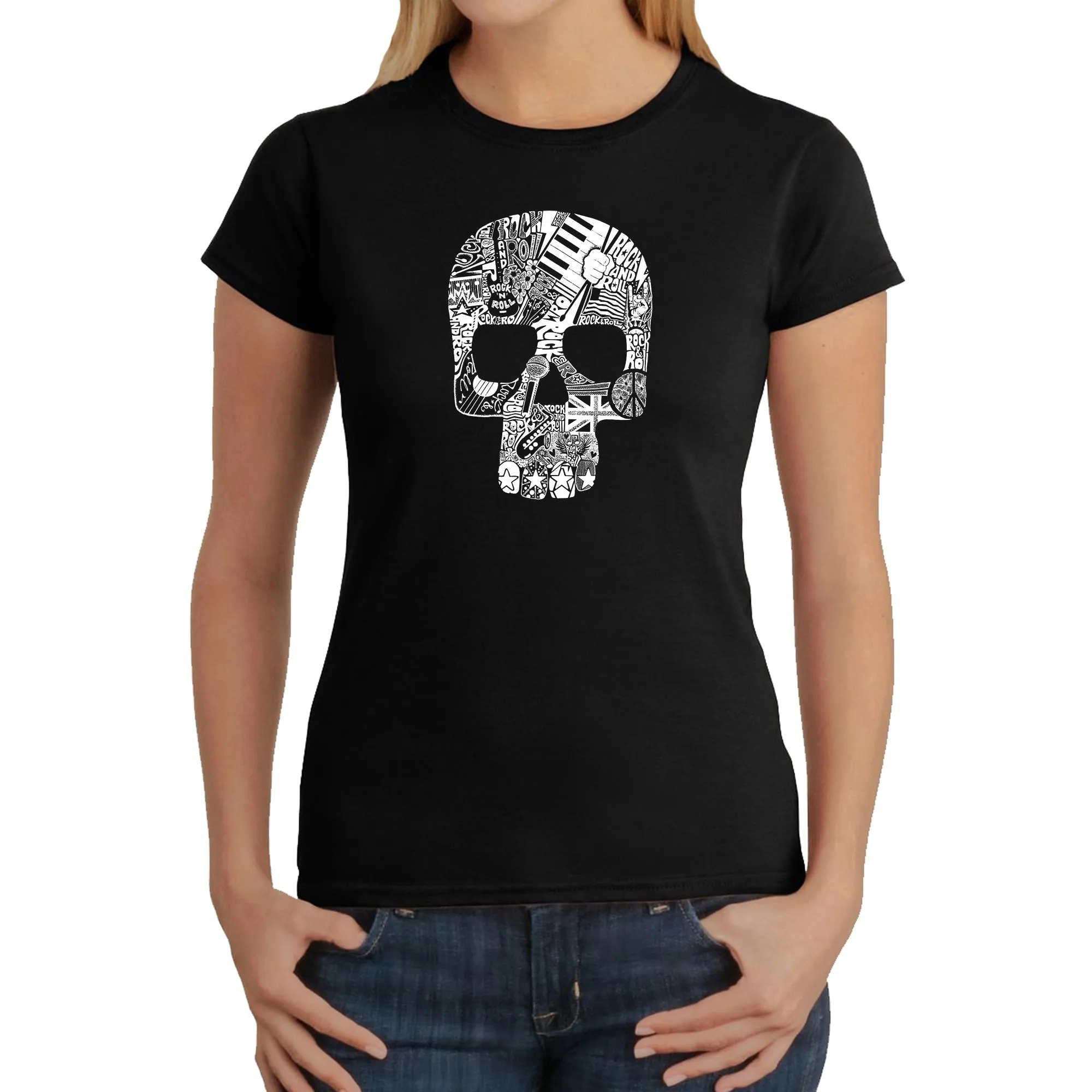 Rock n Roll Skull - Women's Word Art T-Shirt sold by LA Pop Art