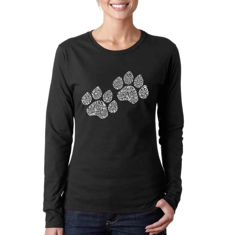 Woof Paw Prints -  Women's Word Art Long Sleeve T-Shirt sold by LA Pop Art