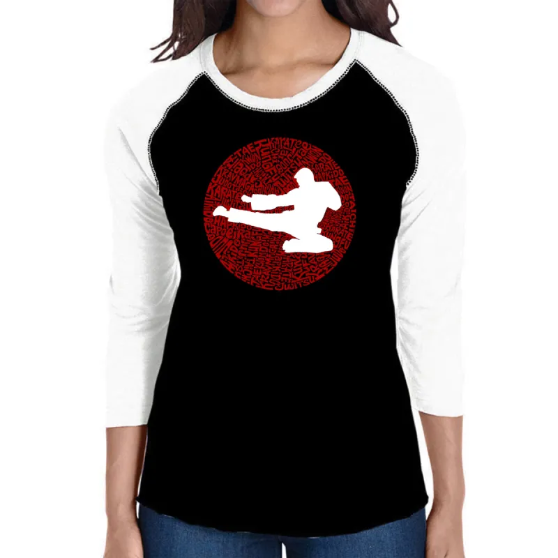 Types of Martial Arts - Women's Raglan Baseball Word Art T-Shirt sold by LA Pop Art