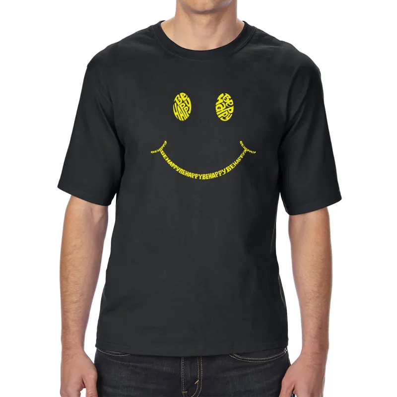 Be Happy Smiley Face  - Men's Tall and Long Word Art T-Shirt sold by LA Pop Art