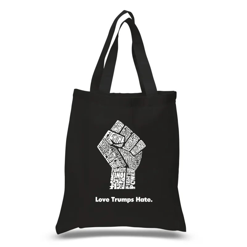 Love Trumps Hate Fist - Small Word Art Tote Bag sold by LA Pop Art