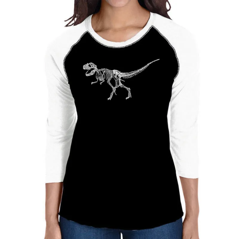 Dinosaur TRex Skeleton - Women's Raglan Baseball Word Art T-Shirt sold by LA Pop Art