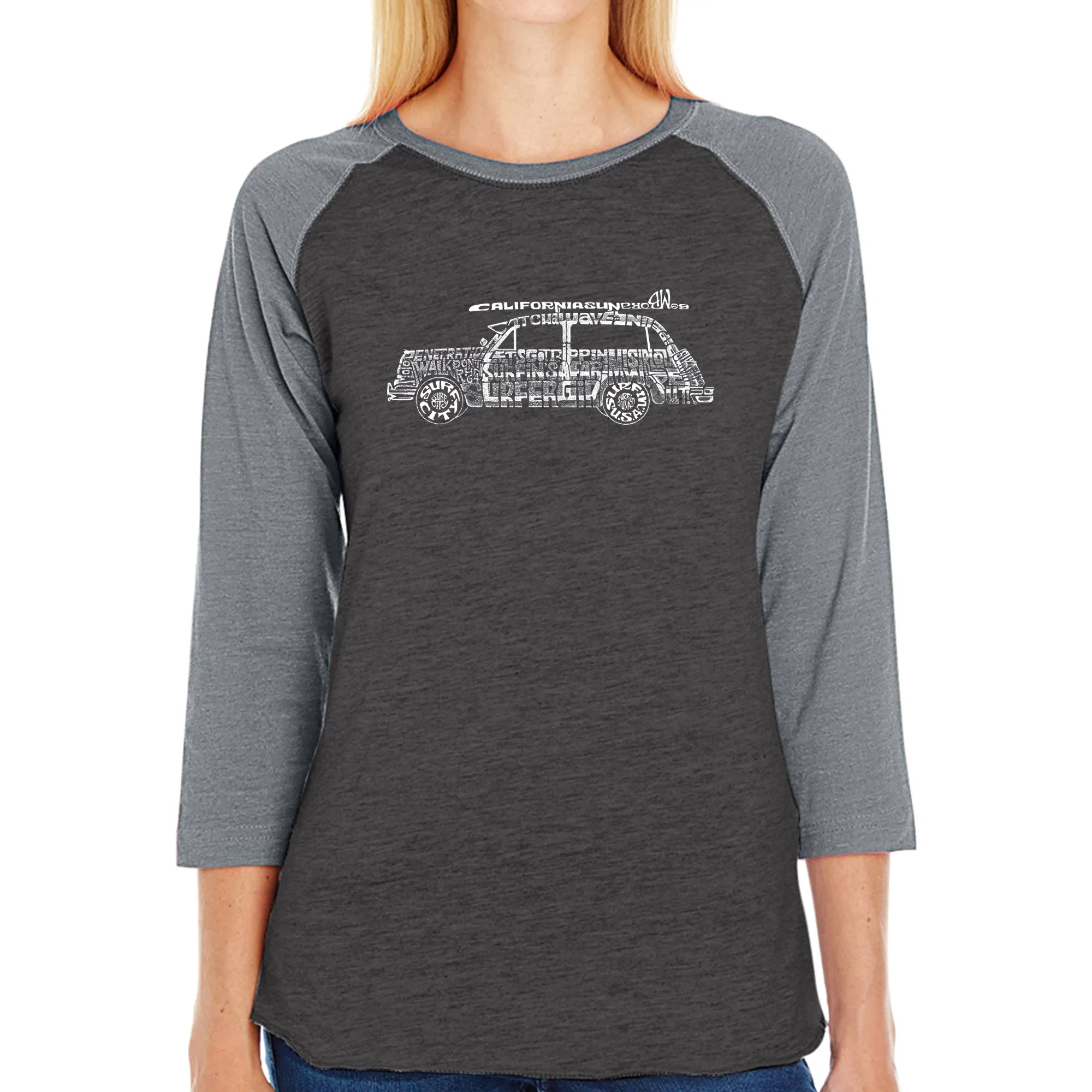 Classic Surf Songs Woody - Women's Raglan Baseball Word Art T-Shirt sold by LA Pop Art product image thumbnail 3