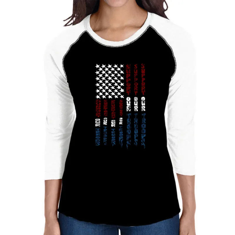 Support our Troops  - Women's Raglan Word Art T-Shirt sold by LA Pop Art