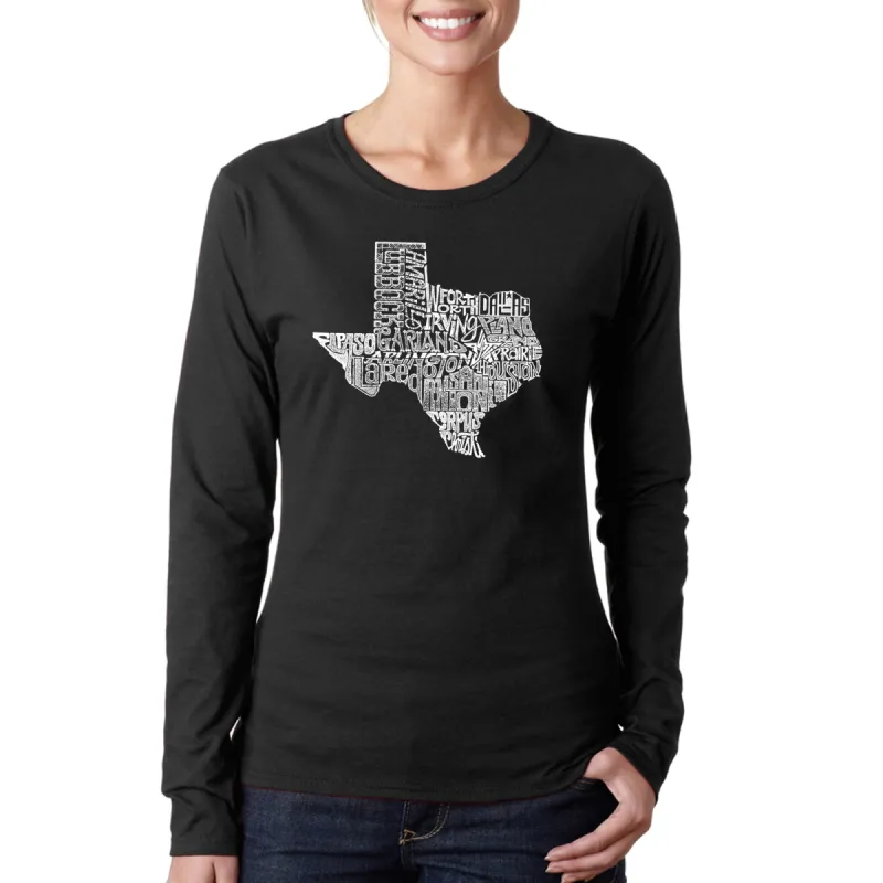 The Great State of Texas - Women's Word Art Long Sleeve T-Shirt sold by LA Pop Art